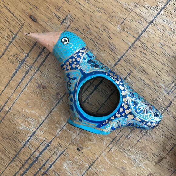 VTG Hand Painted Wooden Colorful Birds Napkin Holders Mache Composition Set Of 4 - Picture 7 of 10